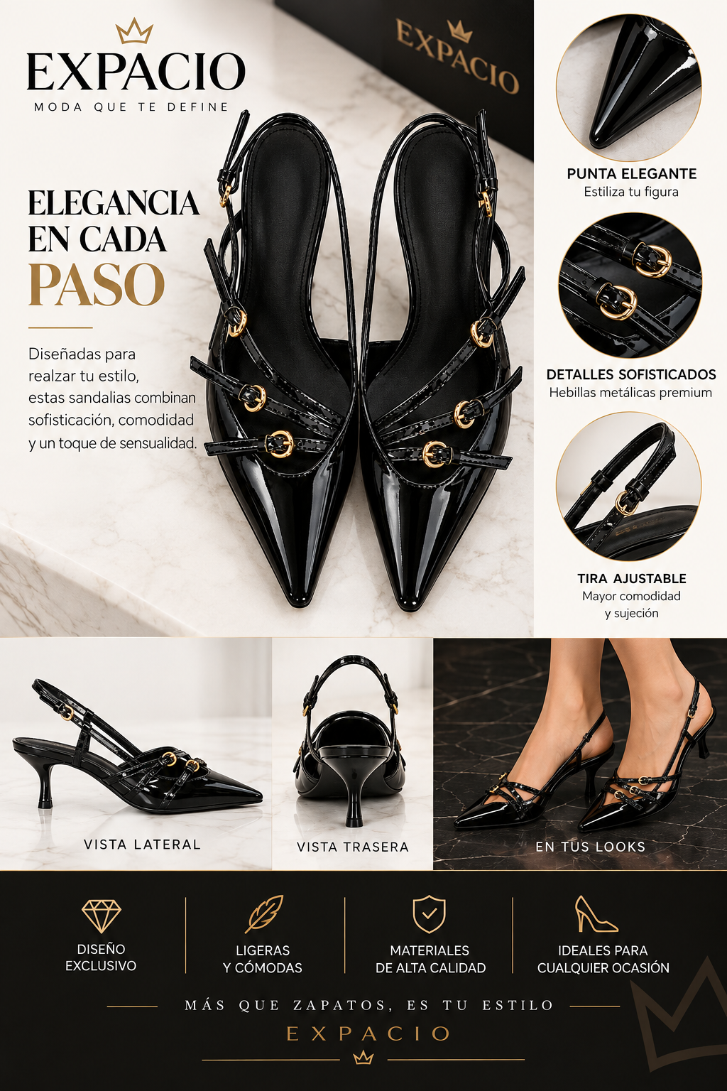 Sandalias de Tacón Gatito con Hebillas